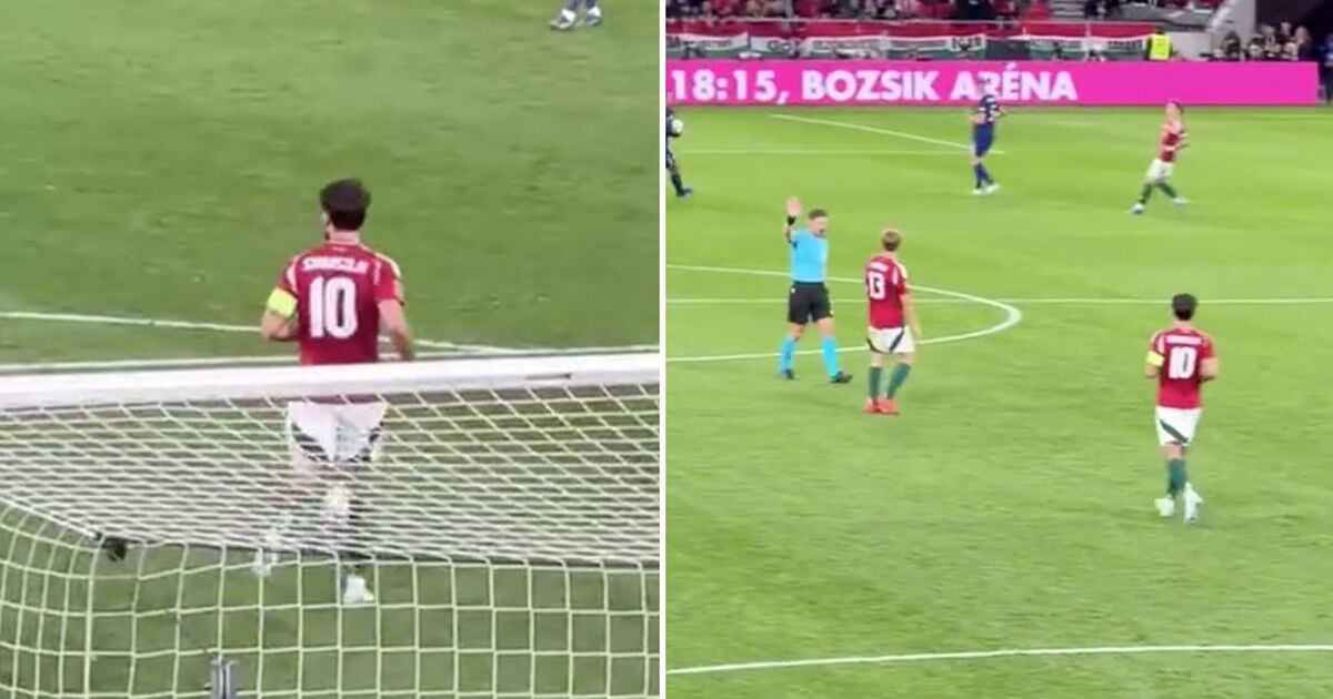 Liverpool star Dominik Szoboszlai forgets the rules when taking goal kick on international