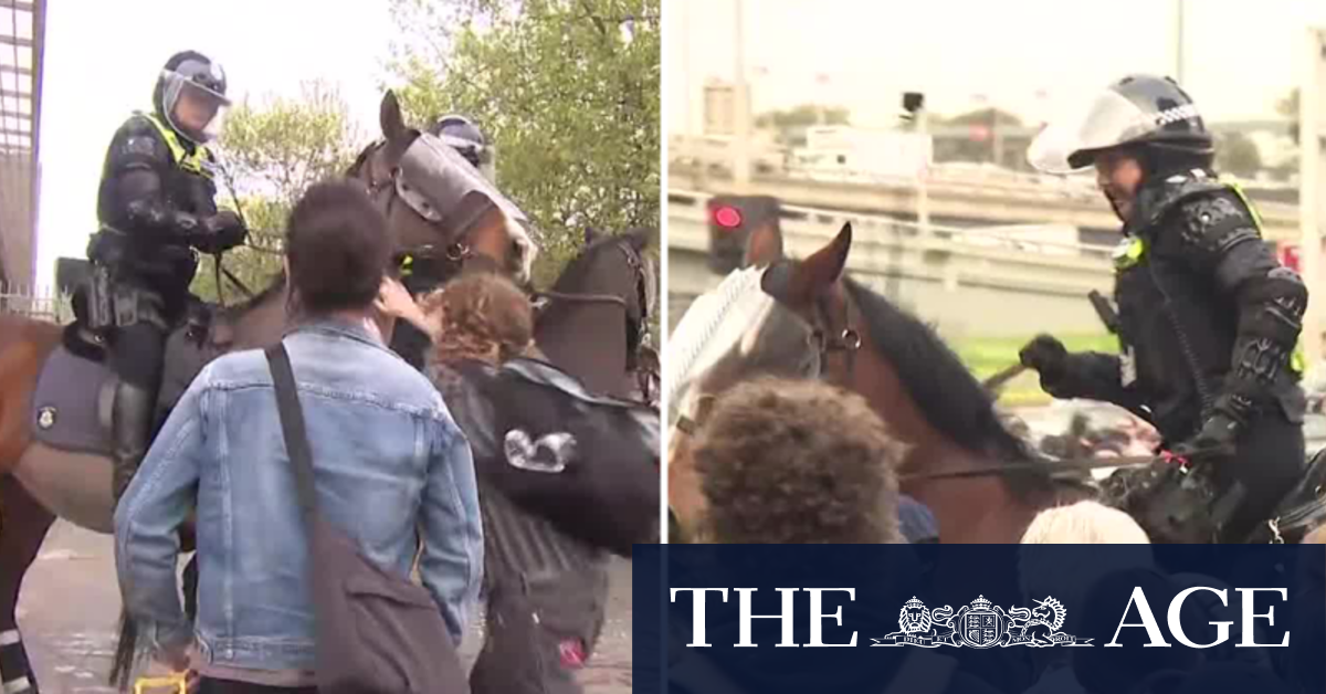 Man accused of assaulting police horse and officers charged after anti-war protest