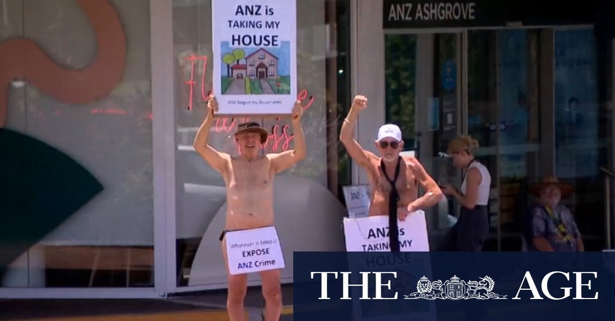 Naked man protests outside ANZ branch