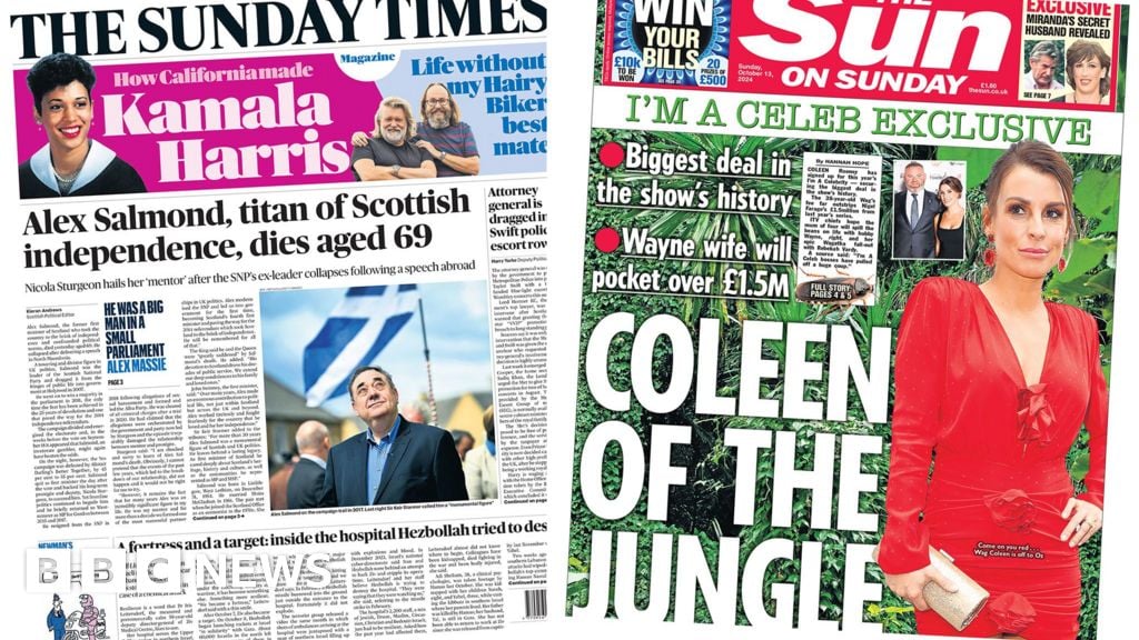 Newspaper headlines: Alex Salmond dies aged 69 and 'Coleen of the jungle'