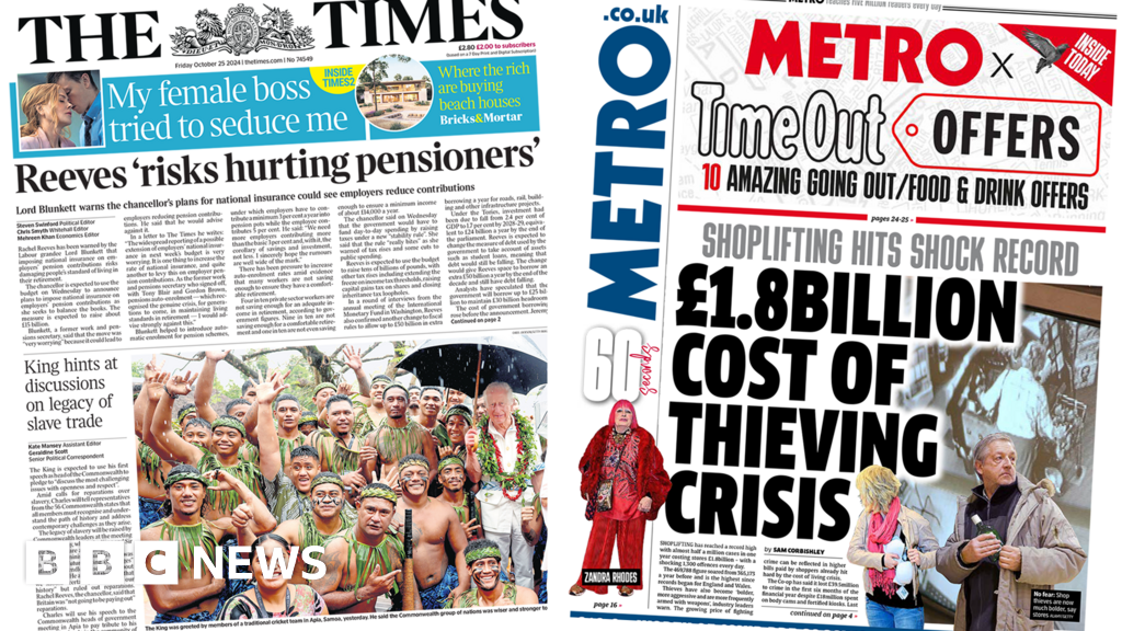 Newspaper headlines: Reeves 'risks hurting pensioners' and shoplifting 'crisis'