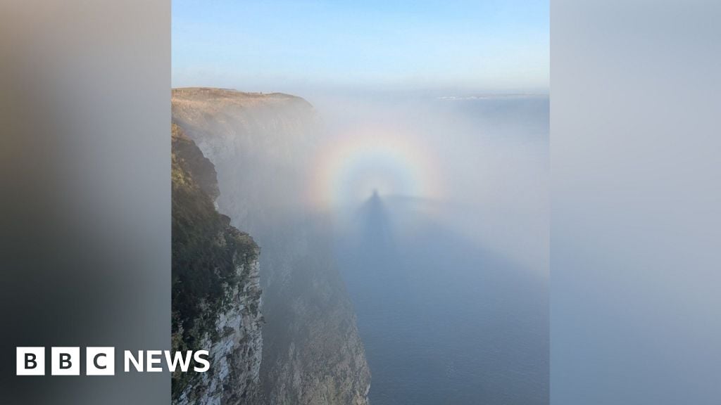 Photographer captures ghostly shadow in the Bempton Cliffs mist