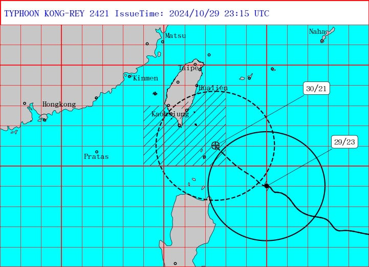 Taiwan issues land warning for Typhoon Kong-rey