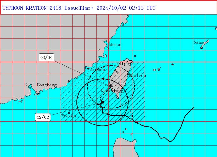 Typhoon Krathon weakening, but slow pace to extend its impact: CWA