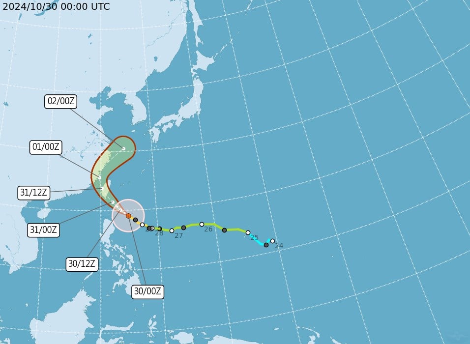 Typhoon land warning likely for all of Taiwan by Wednesday night: CWA