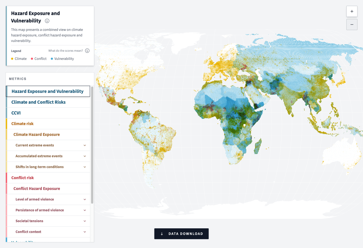 Scoring climate, conflict, and vulnerability around the world