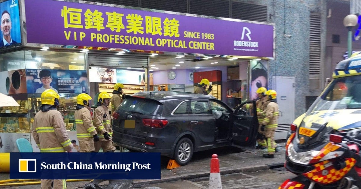 4 injured as car crashes into optical store in Hong Kong