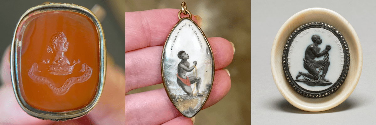 Abolitionist jewelry of the 18th and 19th century anti-slavery movement.