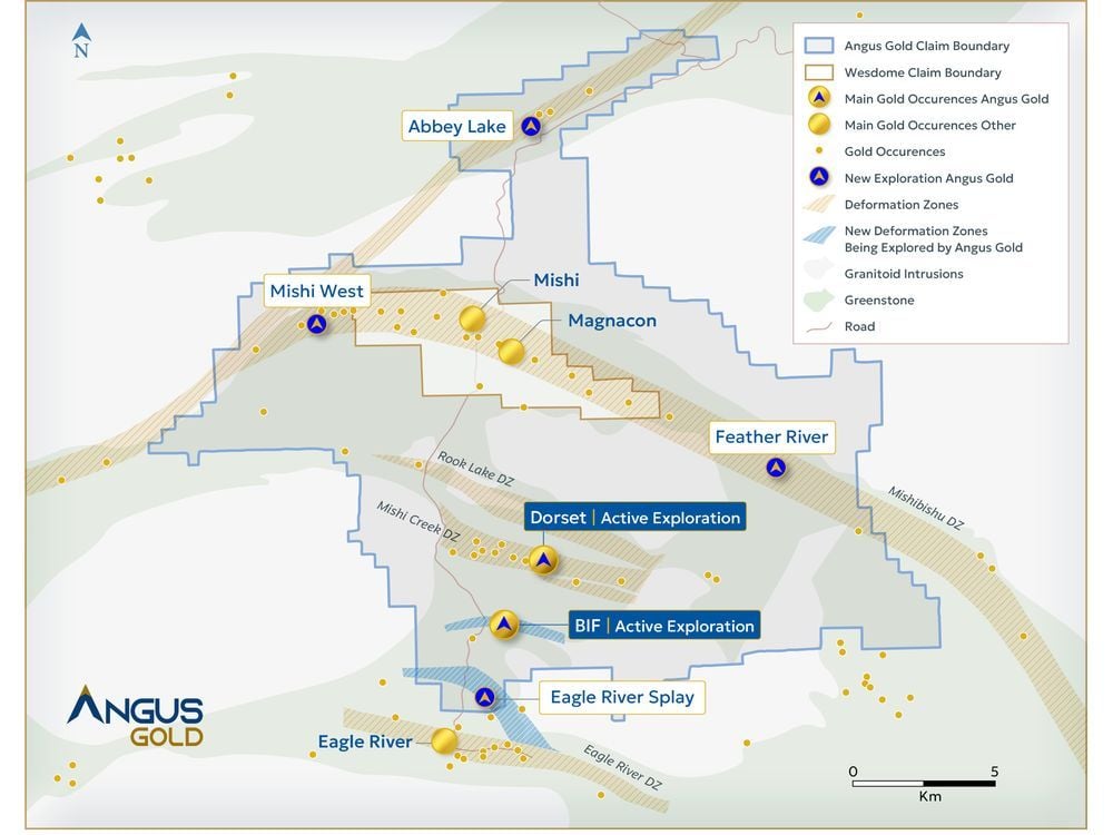 Angus Gold Continues to define New Gold Zone at Dorset West, Intersects 2.3 g/t Au over 9.8 metres including 8.2 g/t Au over 2.1 metres, Golden Sky Project, Wawa