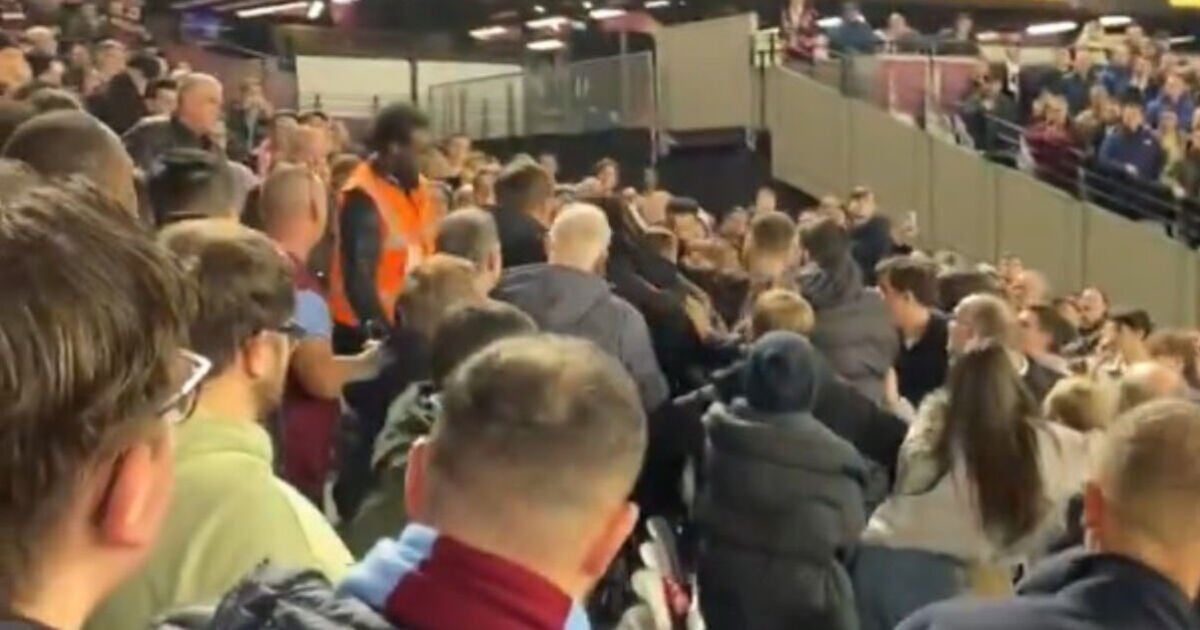 Arsenal and West Ham fans brawl in the stands after ticket chaos in London clash