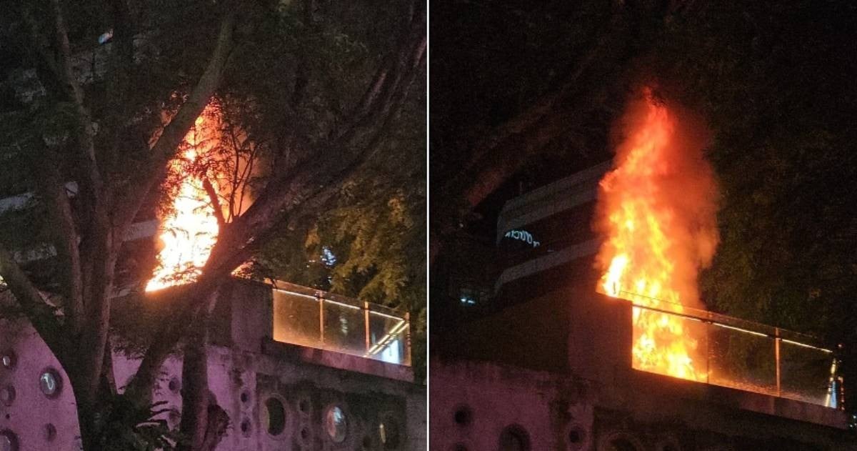 Christmas tree catches fire on Design Orchard mall rooftop