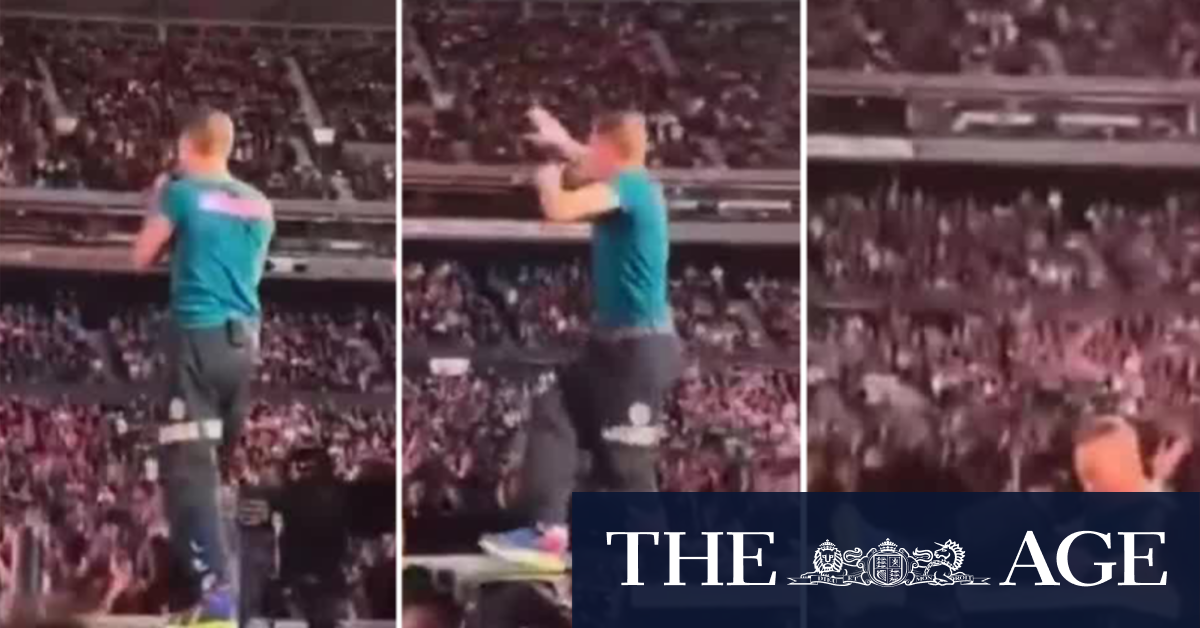 Coldplay frontman shocks fans after falling through trap door at sold-out gig