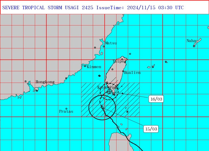 CWA issues land warning for parts of southern Taiwan as Usagi weakens