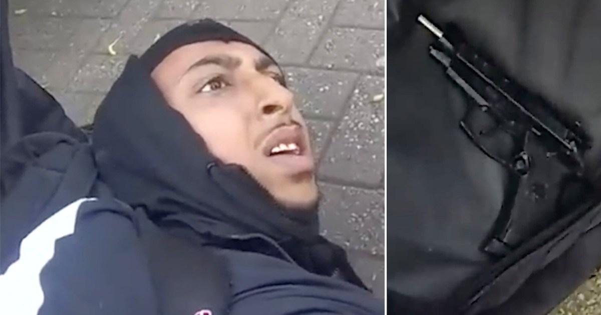 Dramatic moment police wrestle man to ground as he fled on e-bike with loaded gun