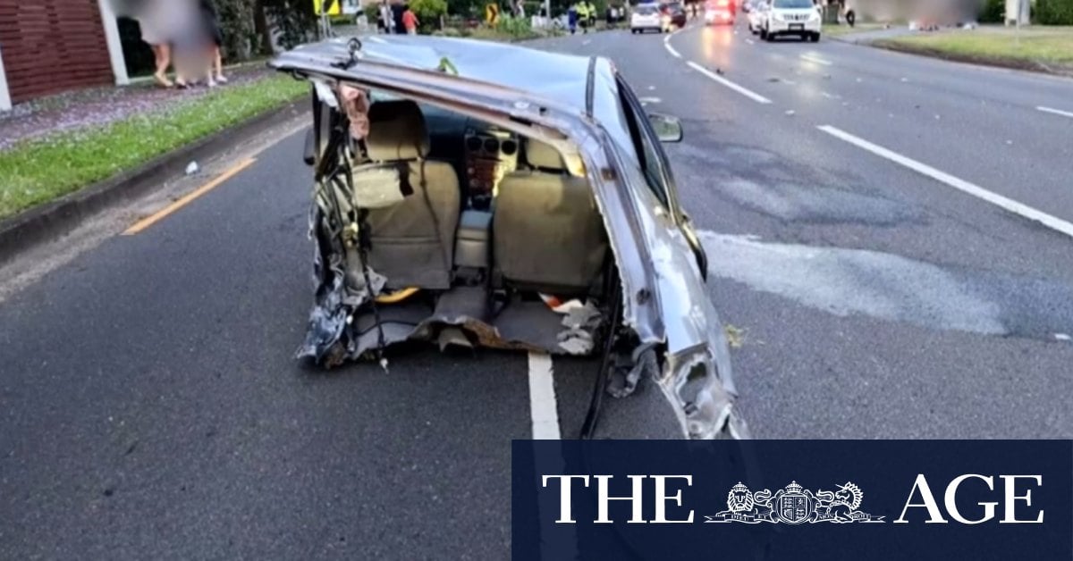 Driver miraculously unharmed after car ripped in-half during crash