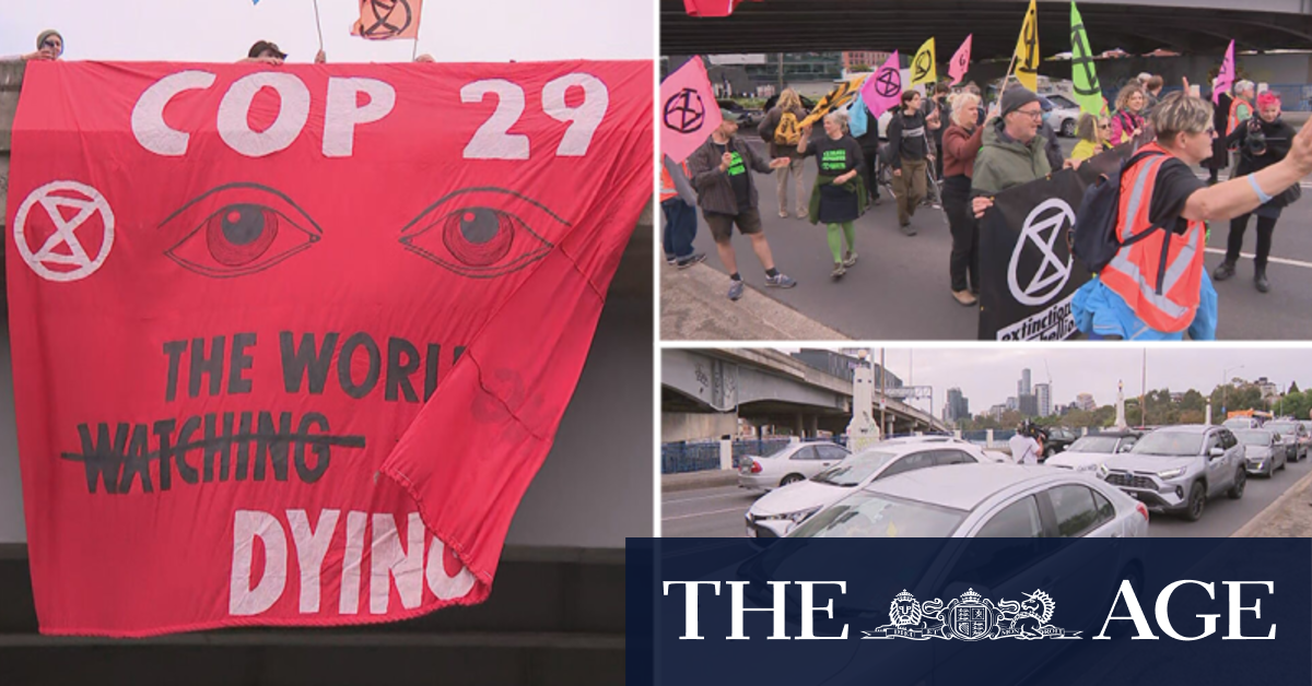 Extinction Rebellion climate activists block traffic during peak hour in Melbourne