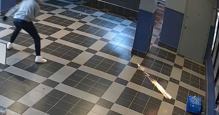 Footage released of pair setting fire to occupied Ontario movie theatre with Molotov cocktail