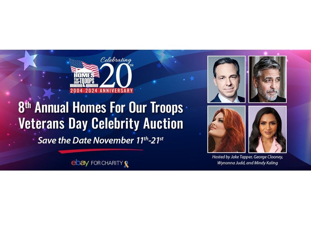 Homes For Our Troops 8th Annual Veterans Day Celebrity Auction to raise funds for severely injured post-9/11 Veterans with Jake Tapper, George Clooney, Mindy Kaling, and Wynonna Judd