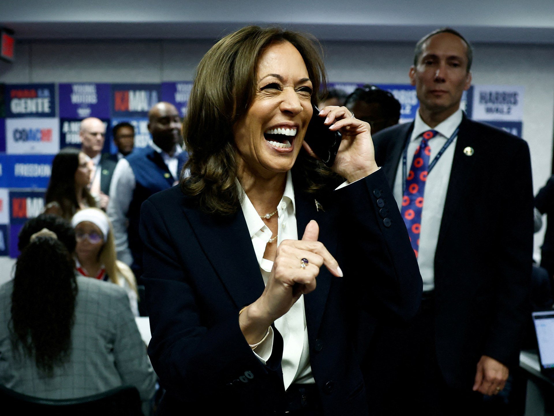 Kamala Harris calls voters from DNC phone bank