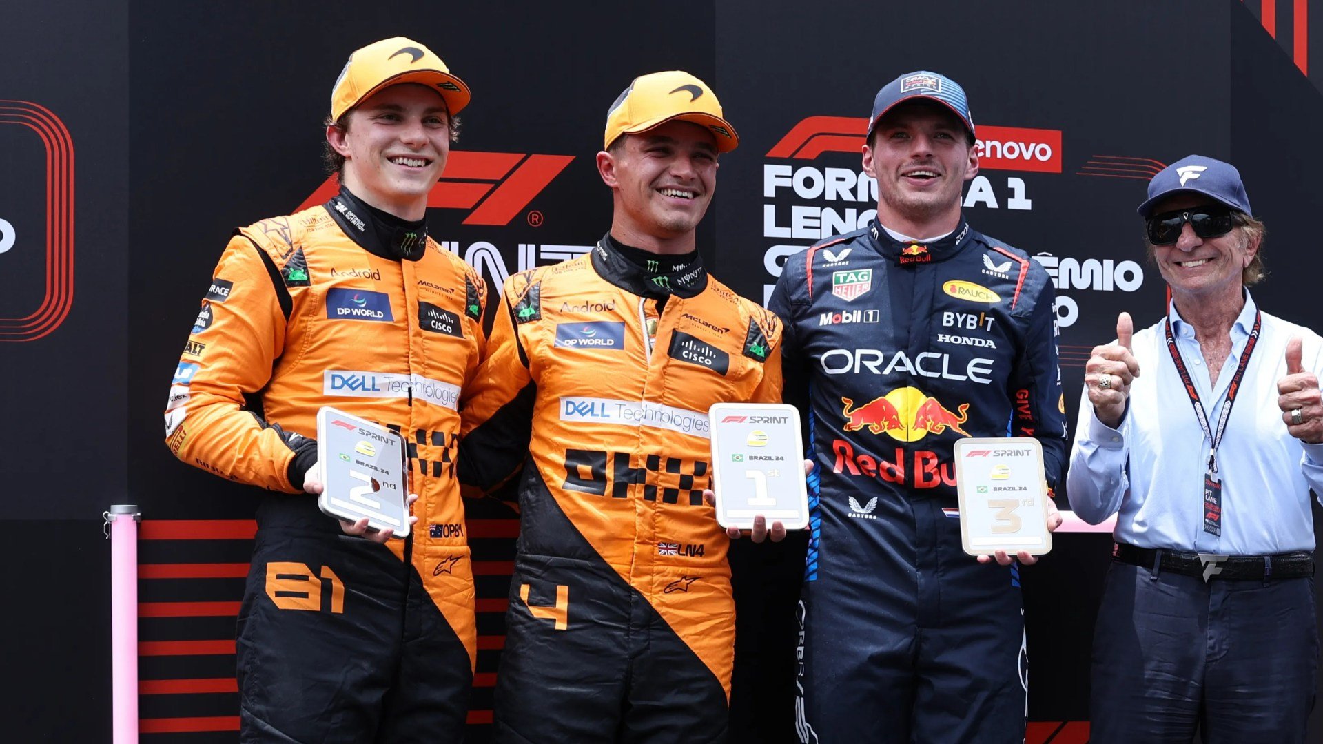 Lando Norris wins vital Brazilian GP sprint race after being gifted lead by team-mate as he closes gap on Max Verstappen