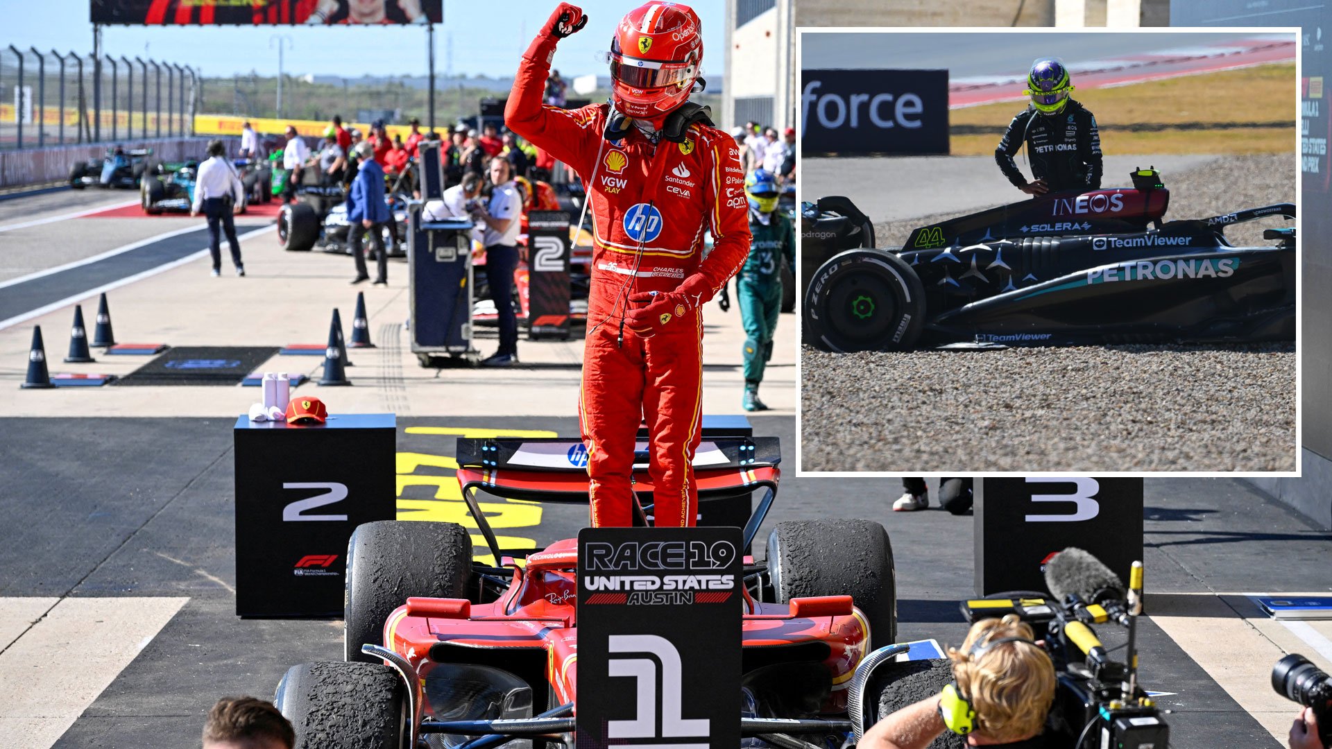 Lewis Hamilton crashes out just THREE LAPS into US Grand Prix as birthday boy Charles Leclerc coasts to victory