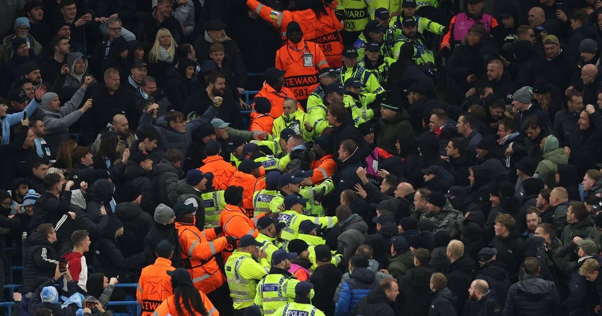 Man City and Feyenoord fans clash in chaotic Champions League tie as objects thrown