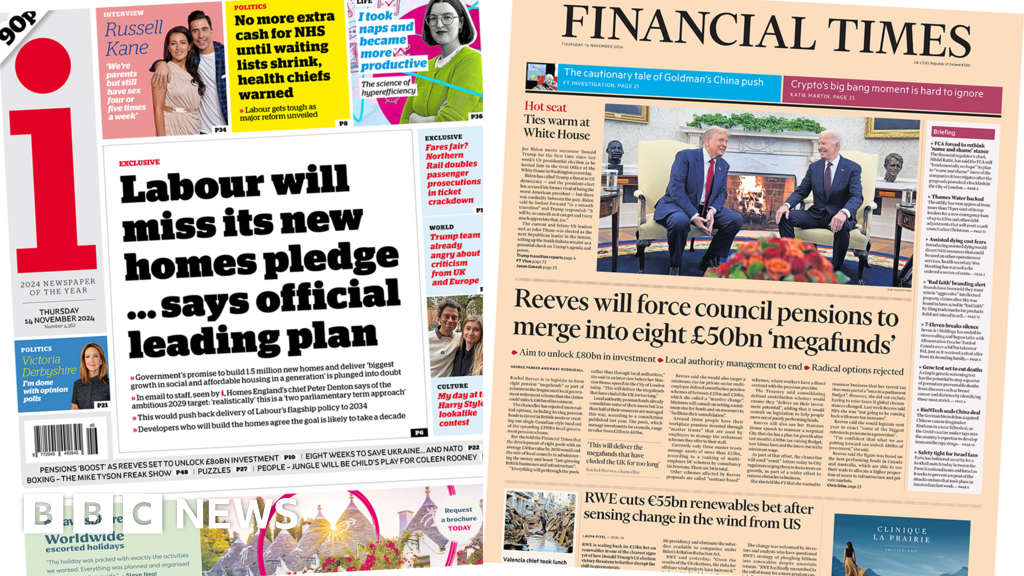 Newspaper headlines: Labour to 'miss homes pledge' and 'pension megafunds' plan