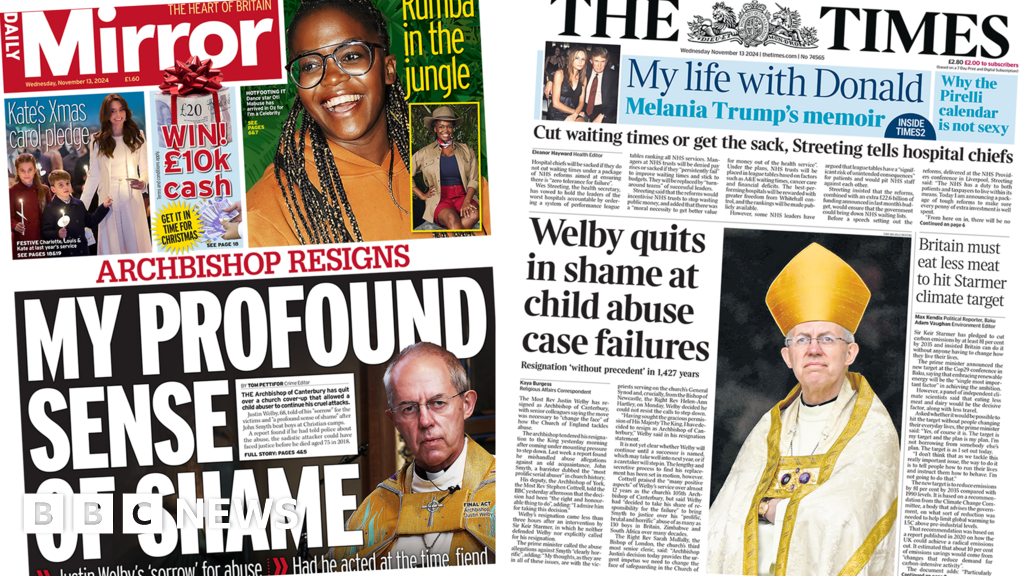 Newspaper headlines: Welby quits and hospital chiefs get waiting times warning