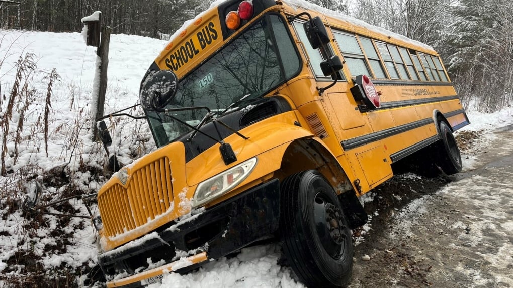 One child injured after school bus crashes into ditch