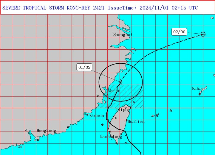 Typhoon Kong-rey downgraded to tropical storm