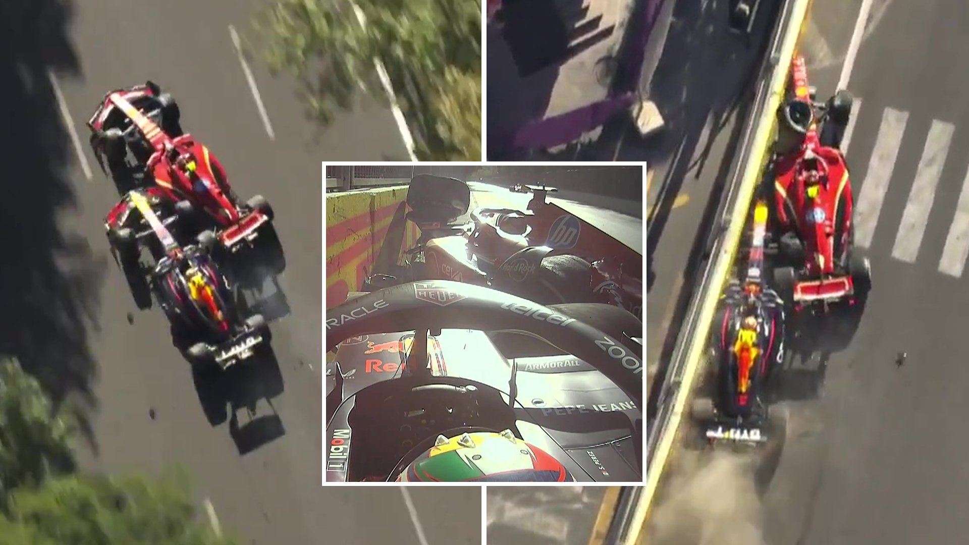 Watch astonishing crash at end of Azerbaijan Grand Prix as F1 star Carlos Sainz appears to run rival into barrier