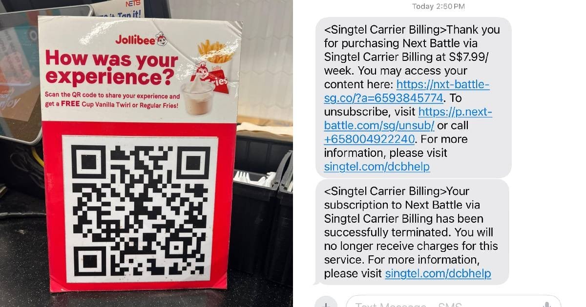 Woman scans QR code at Jollibee for free ice cream, gets charged $8 mobile service subscription fee