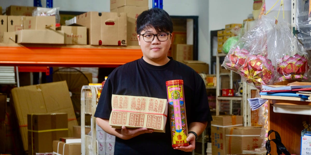 He quit his corporate job at age 28. Now, he runs his family's business of selling paper gifts for the dead.