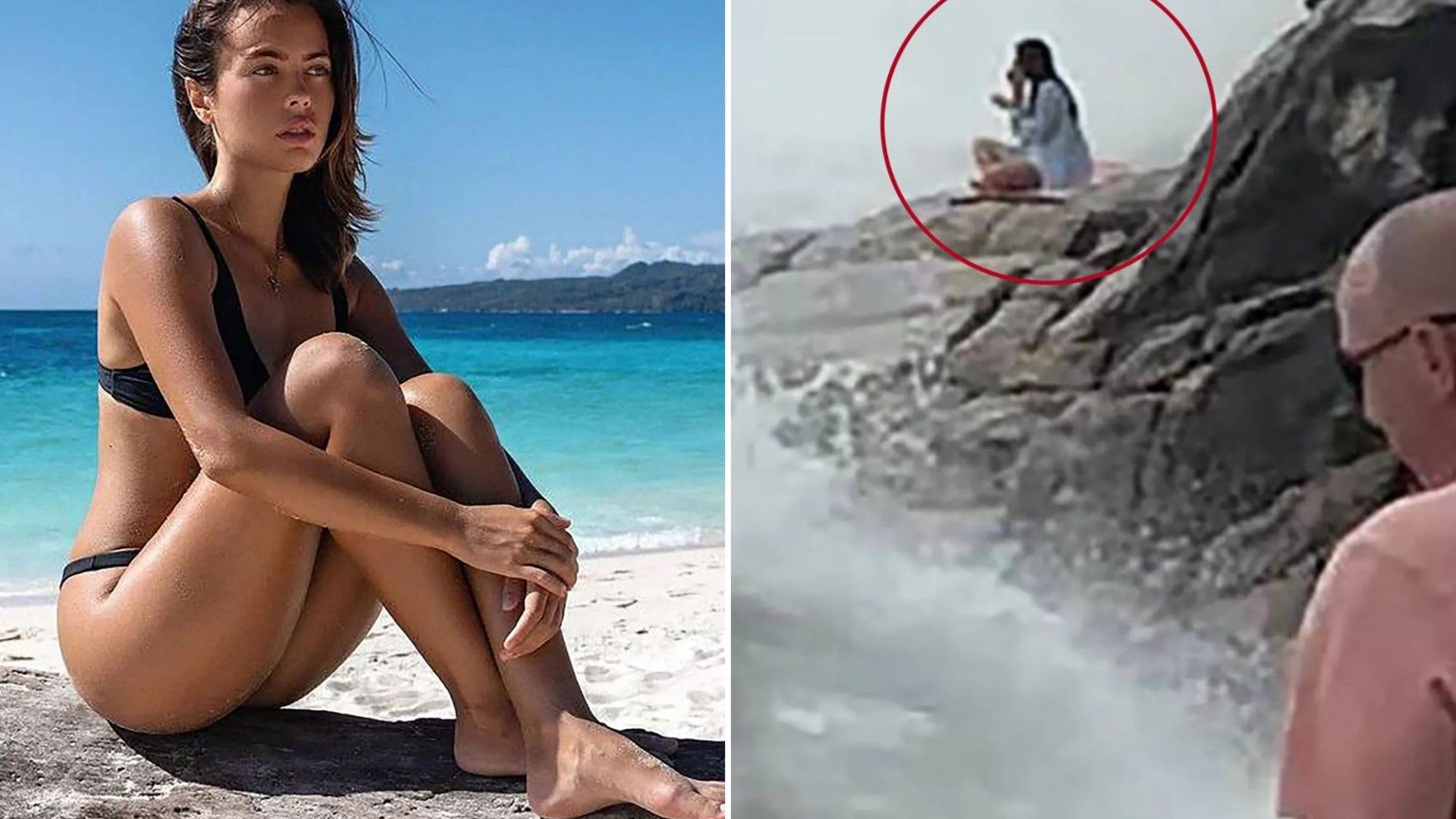 Tourist swept away by wave while doing yoga...