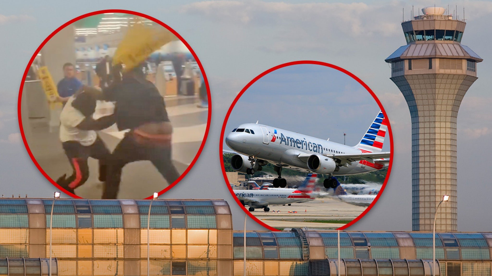 Crazy Fight Breaks Out at O'Hare Airport, Signs Used as Weapons: Video