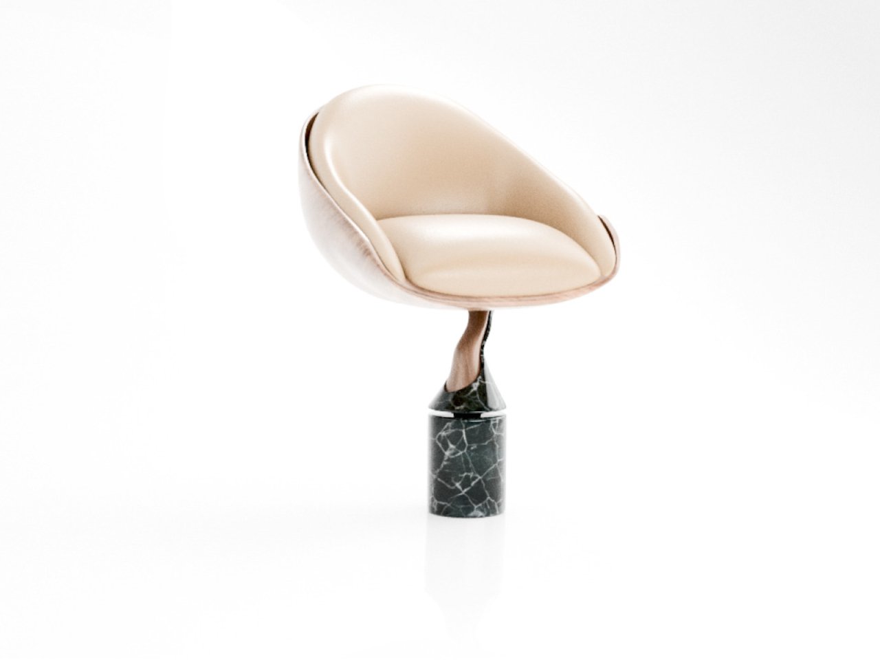 Plant-like luxury chair blend organic wood and polished marble in harmony