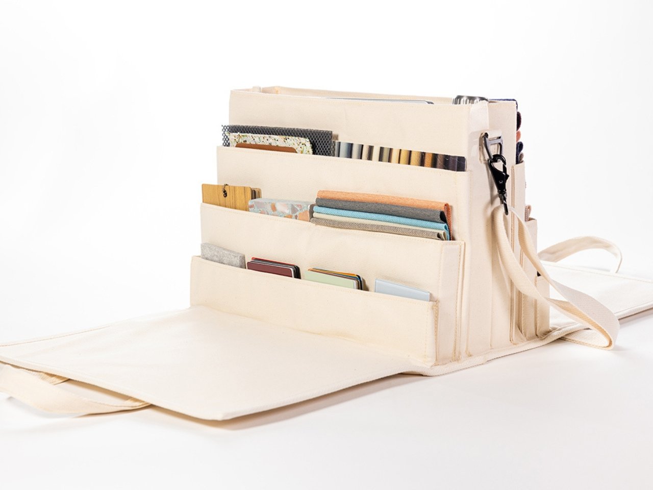 Swatch bag lets designers carry around swatches and materials in an organized carry all