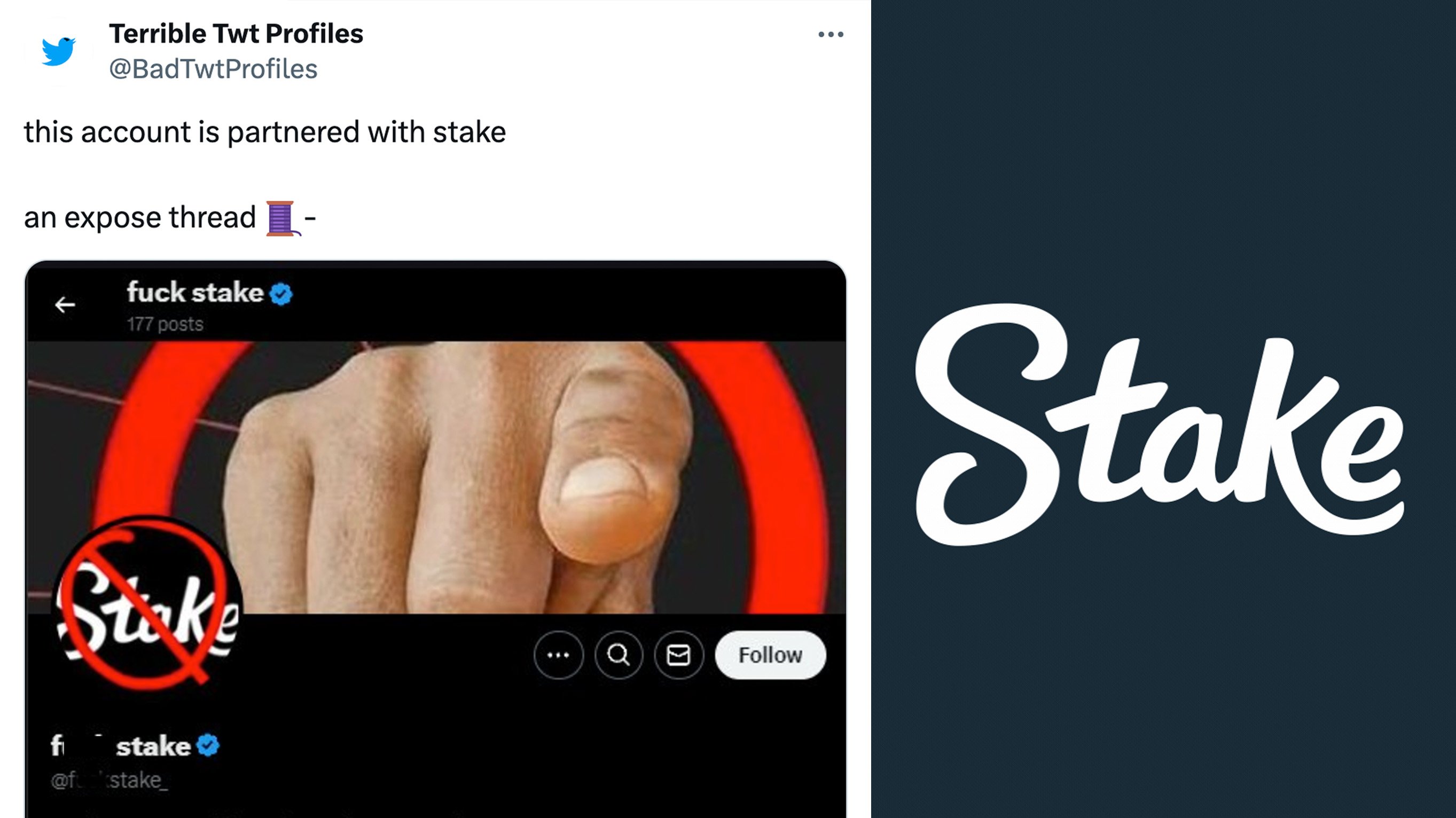 Stake Ads On Twitter Seemingly Link To One User Who Also Admins An Anti-Stake Account, According To A Viral Thread