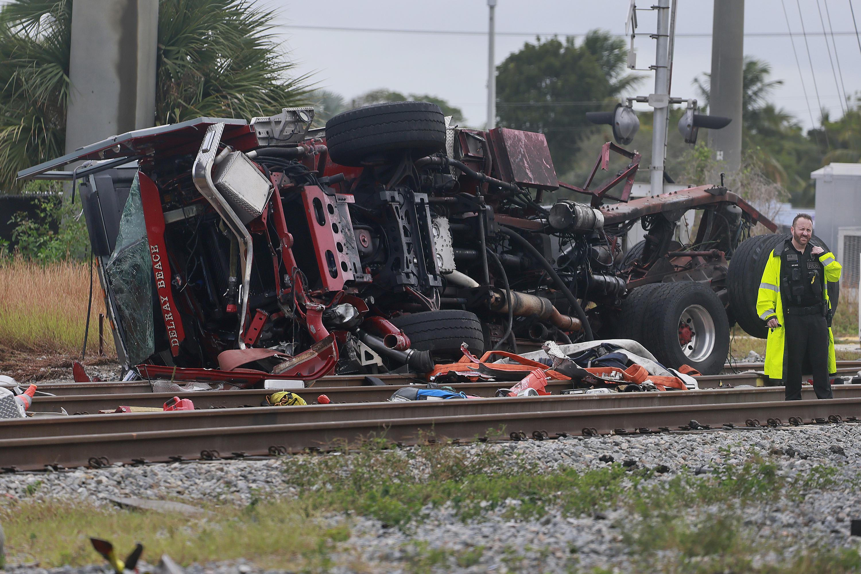 15 hurt in Florida when train hits fire truck that drove onto tracks after another train passed