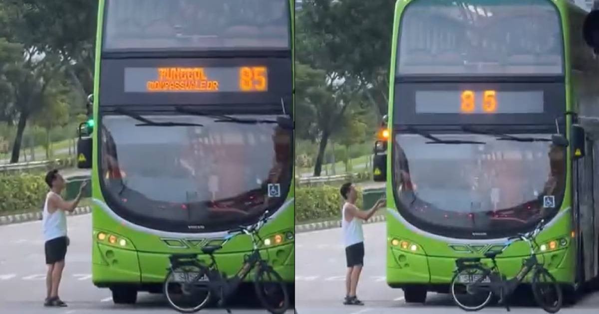 Cyclist blocks bus in the middle of Punggol road and confronts driver