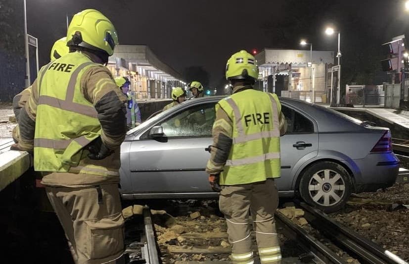 Dramatic moment car drove on to tracks at south London train station sparking travel chaos