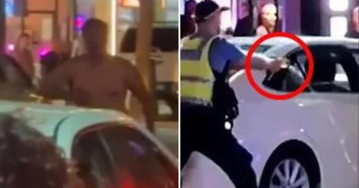 Moment naked man is tasered while allegedly trying to hijack Uber car