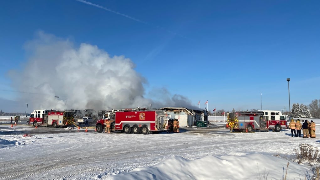 Natural gas line severed by vehicle crash ignites fire at gas station east of Edmonton