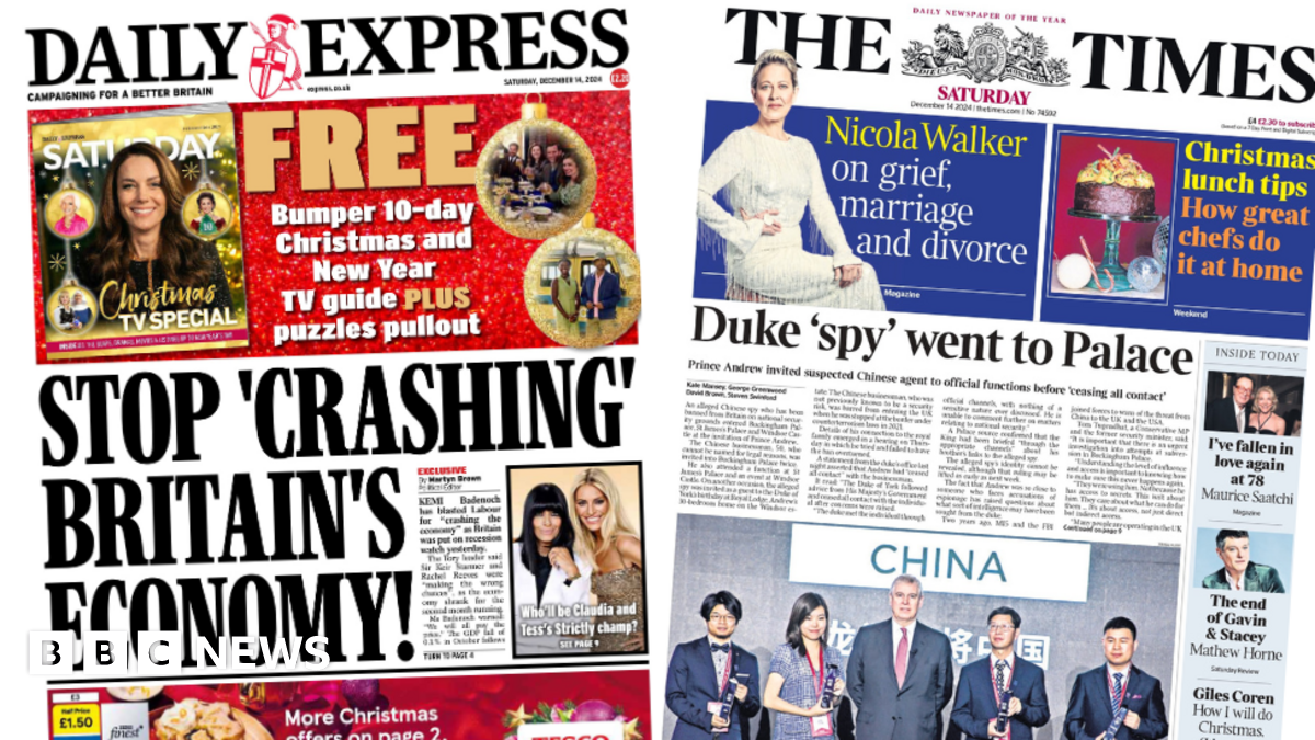 Newspaper headlines: 'MI5 probes Duke spy claims' and 'GDP blow to Reeves'