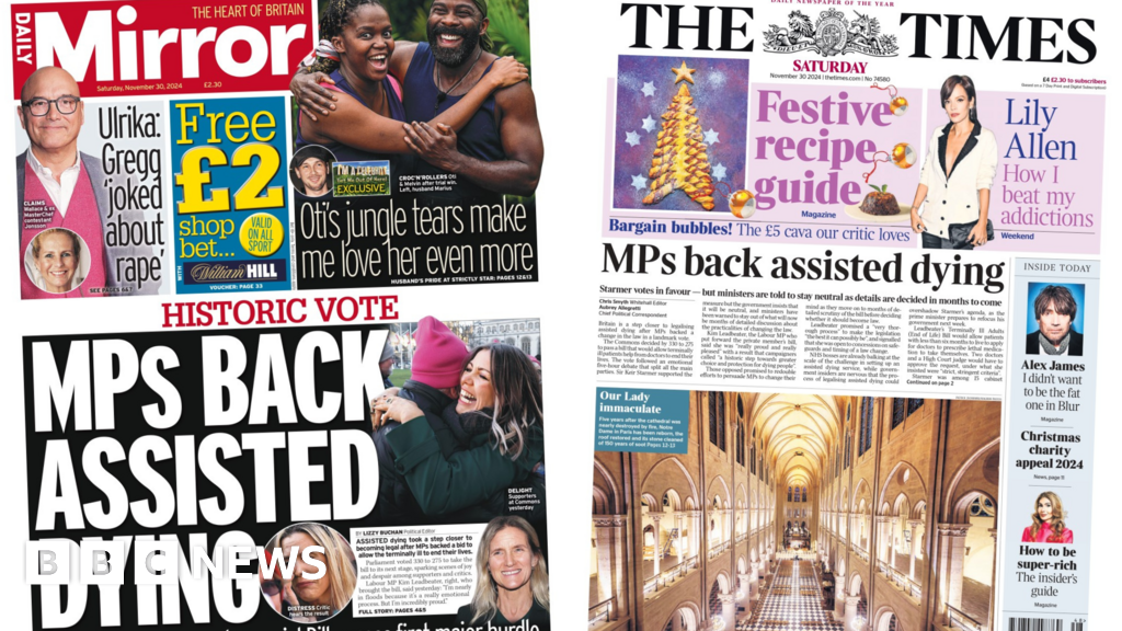 Newspaper headlines: 'MPs' historic vote on assisted dying' and 'Notre Dame reborn'