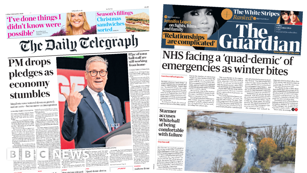 Newspaper headlines: 'PM drops pledges' and NHS faces 'quad-demic'