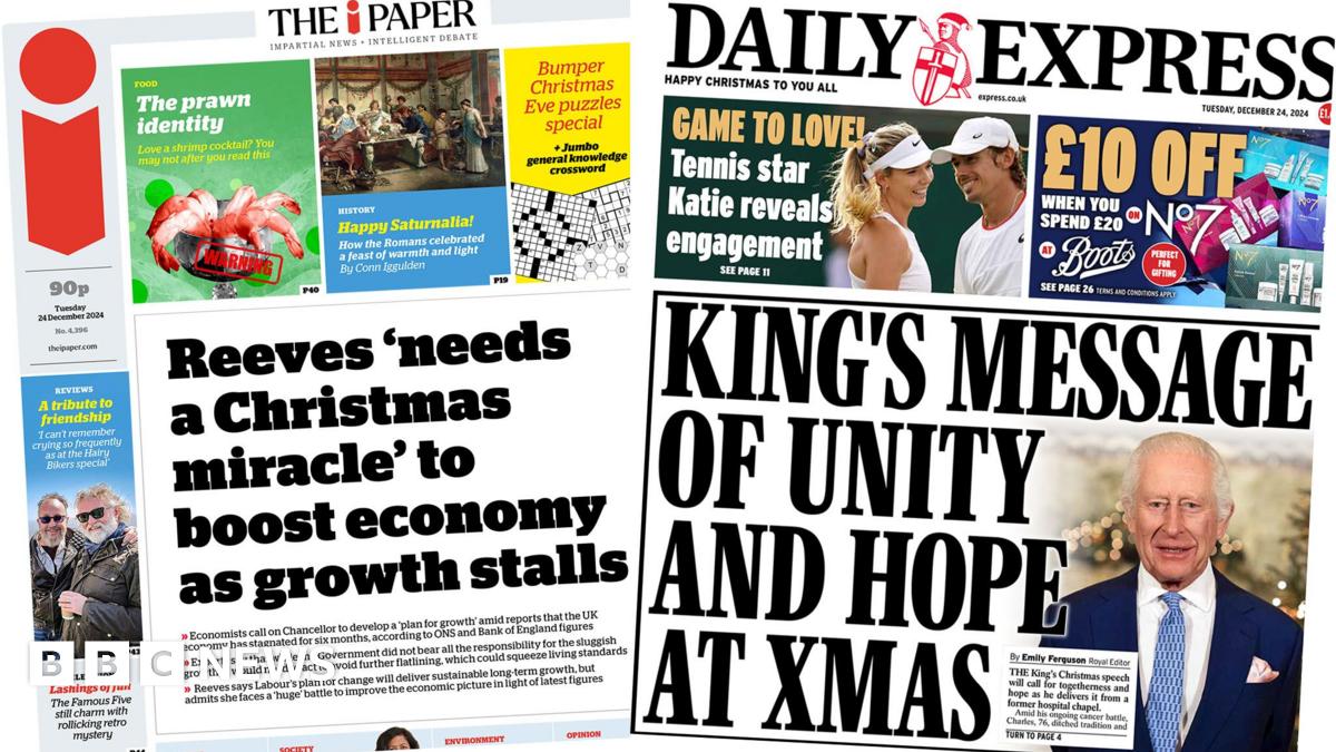 Newspaper headlines: Reeves needs 'Christmas miracle' and King's 'message of unity'