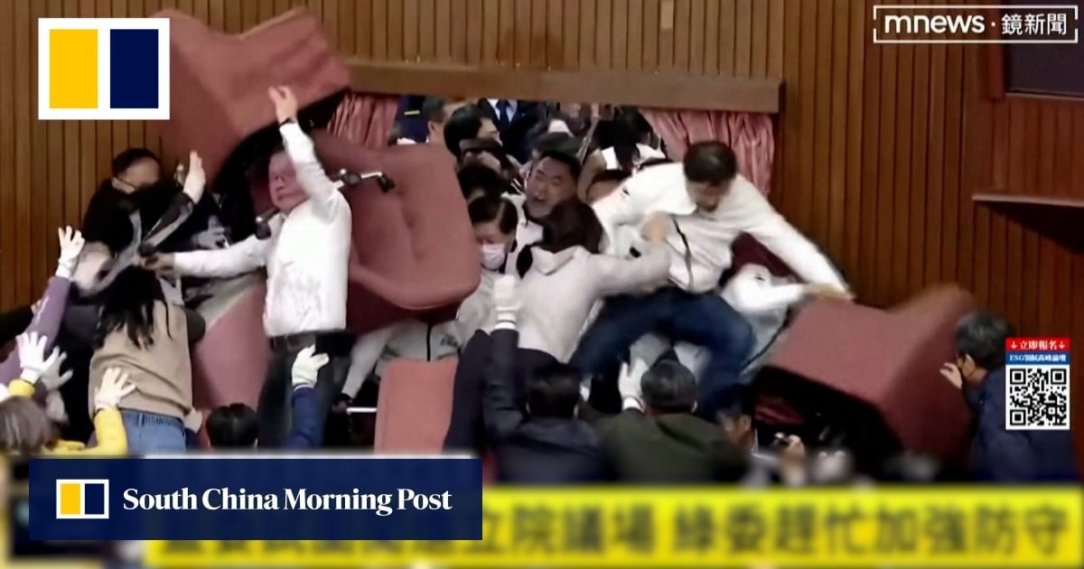 Taiwanese lawmakers brawl in parliament over controversial bills