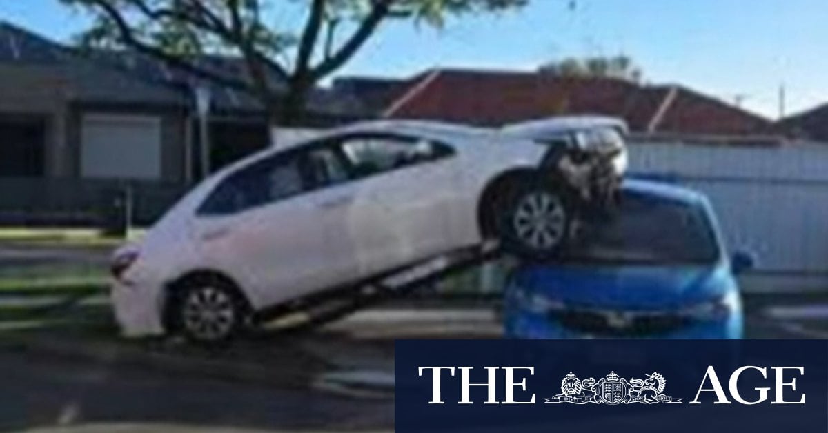 Toyota lands on top of parked car after Adelaide crash