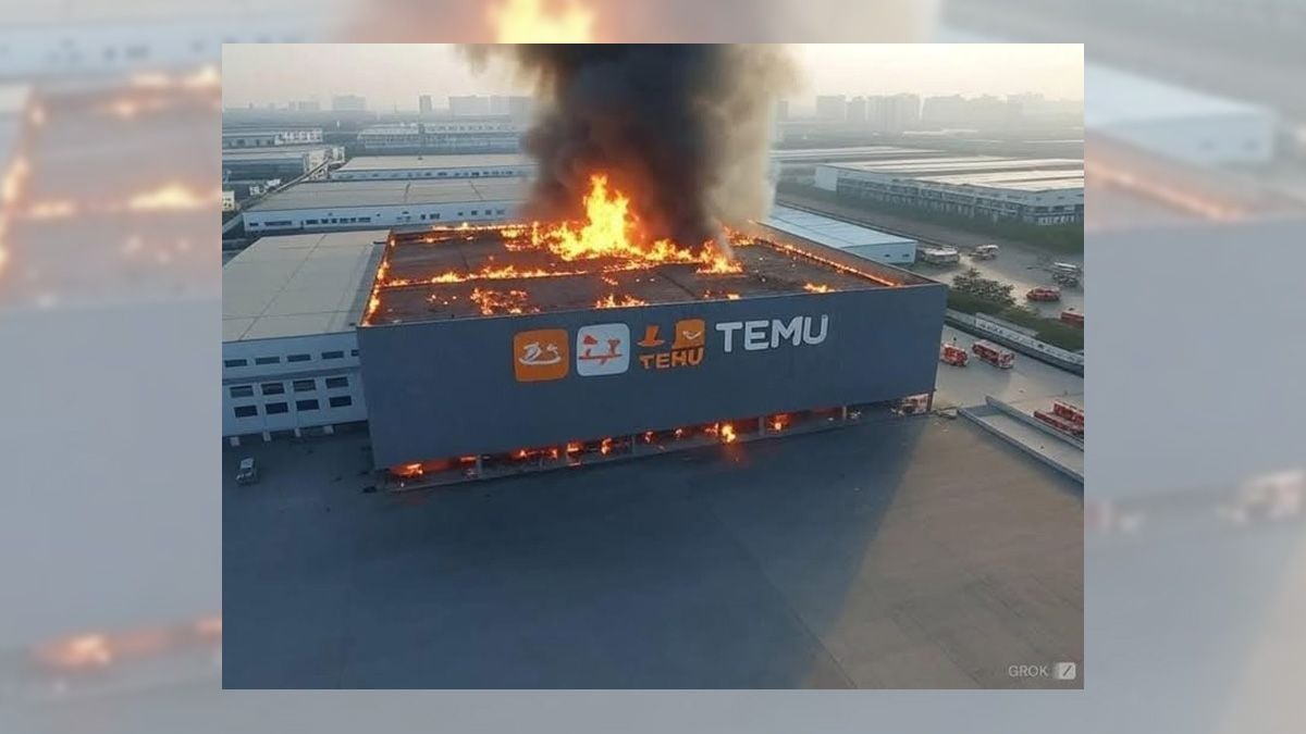 Photo Showing Large Temu Warehouse Fire in China Is Fake